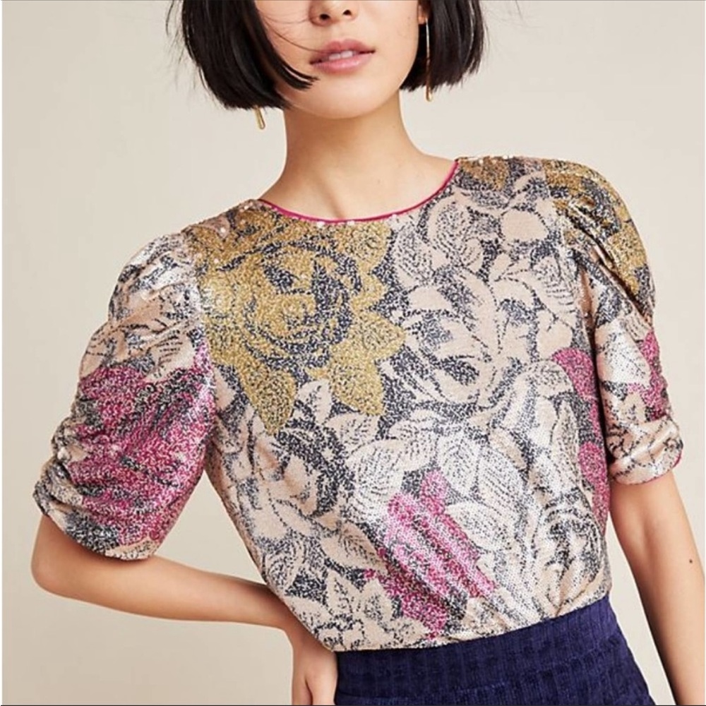 Anthropologie Marie sequins floral top